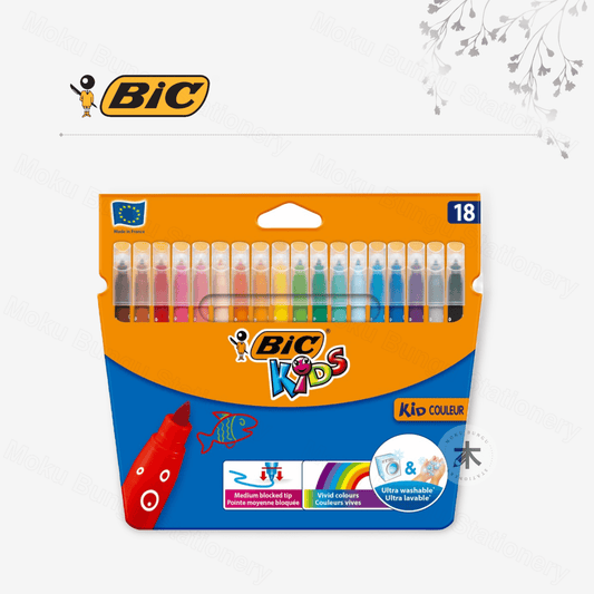 BIC - Kids Couleur - Washable Felt Tip Vivid Colouring Markers - Pack of 18