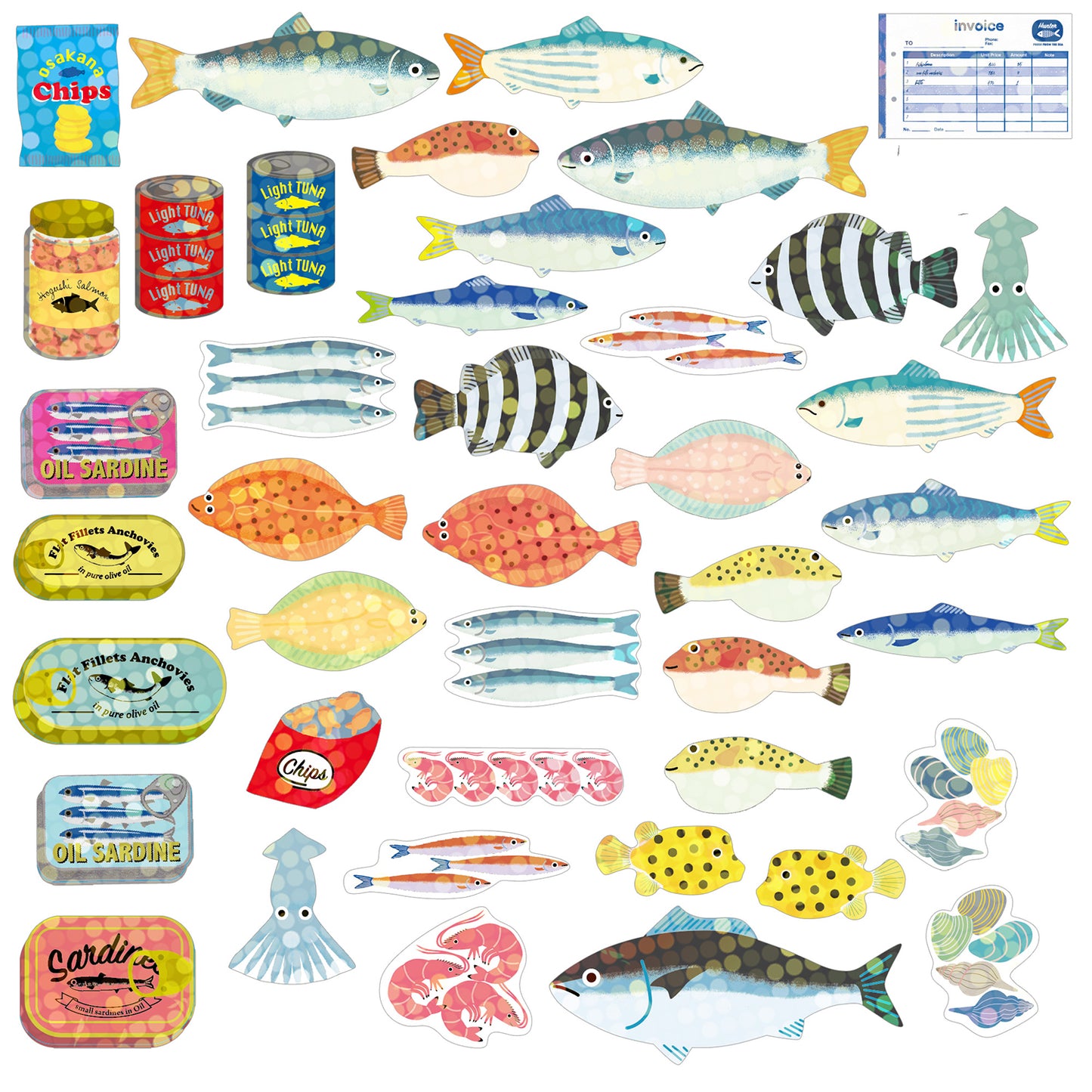 Greeting Life - Hako Seal - Mini Box of Flake Stickers - Seafood