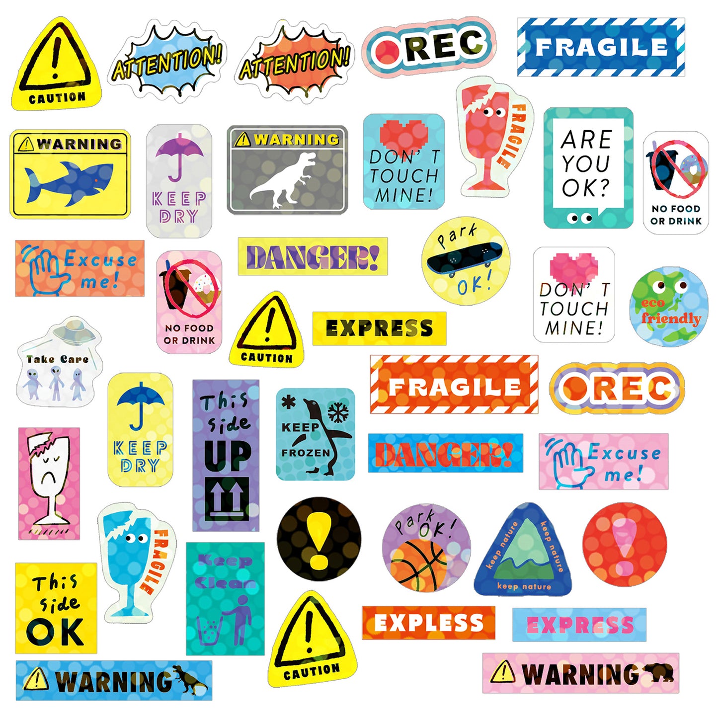 Greeting Life - Hako Seal - Mini Box of Flake Stickers - Warning Signs