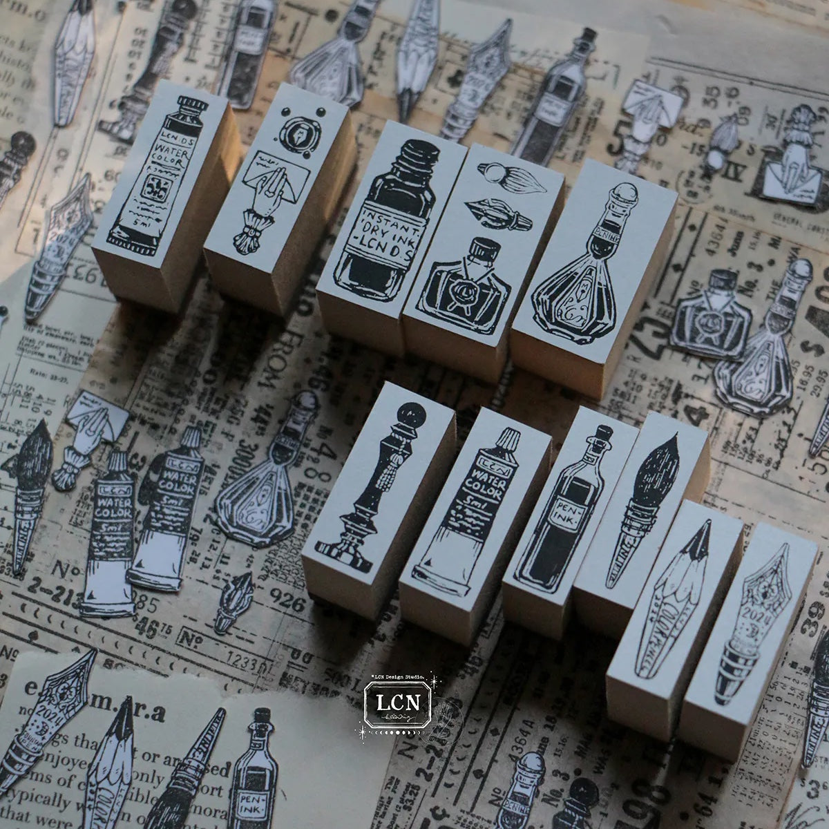 LCN Design Studio - Wooden Rubber Stamp Set - On the Desk