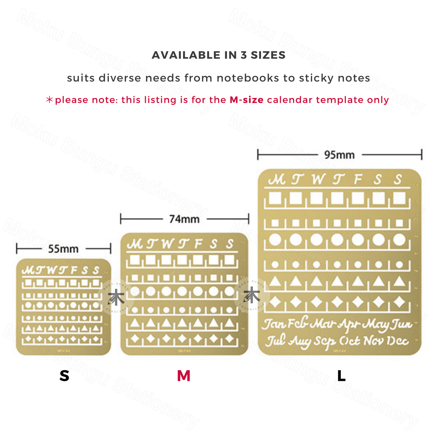Midori - Brass Calendar Template Stencil - Monthly Block - Medium