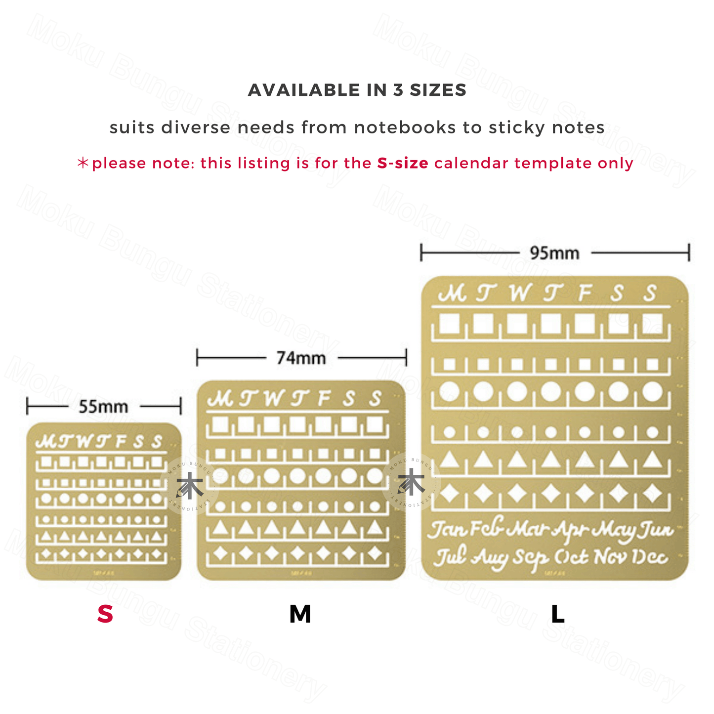 Midori - Brass Calendar Template Stencil - Monthly Block - Small
