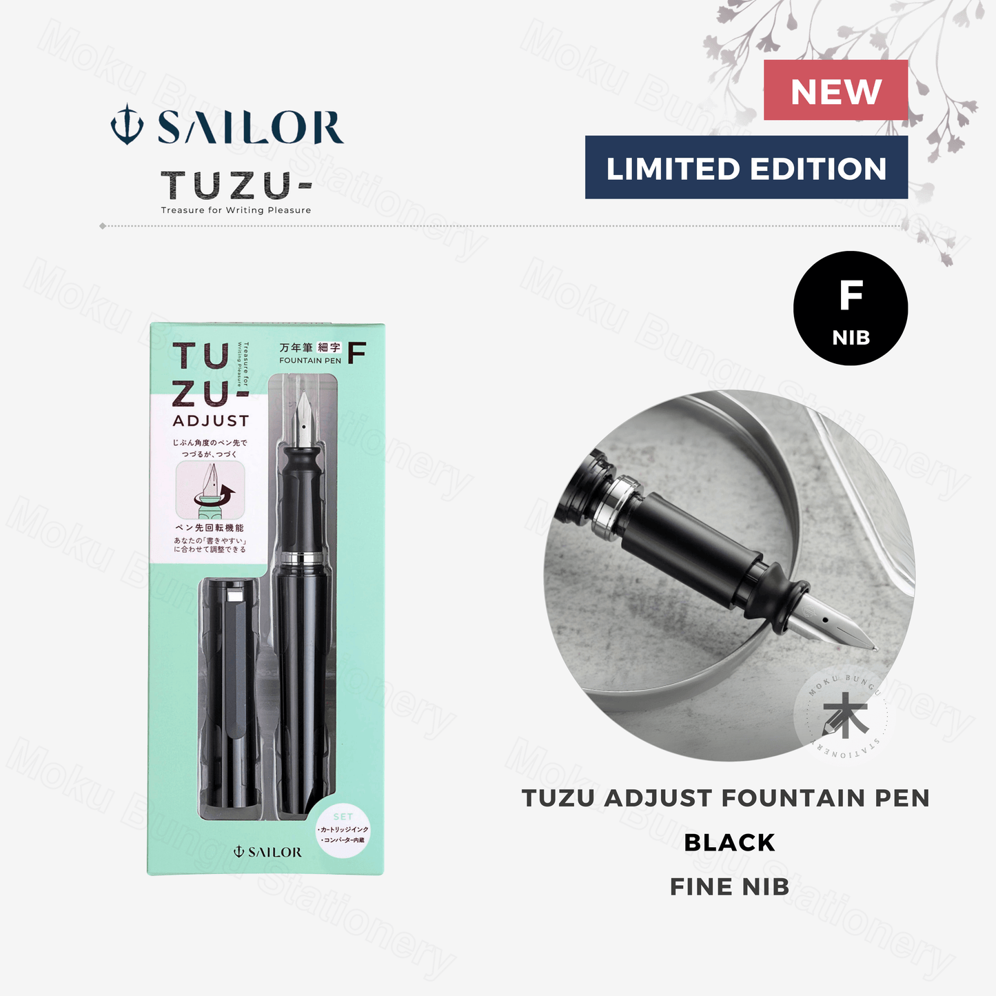 Sailor - TUZU Adjust Fountain Pen - Black - Fine Nib