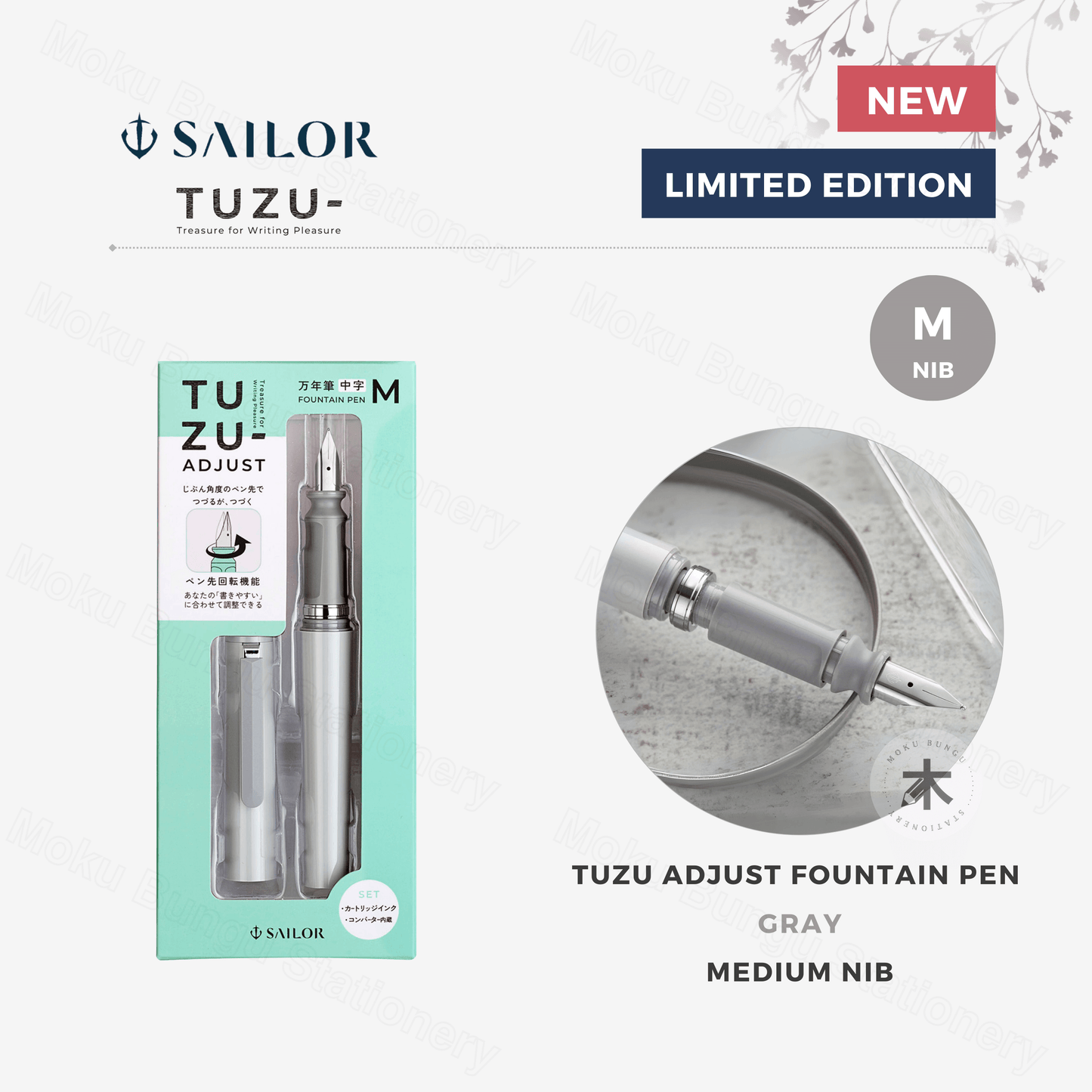 Sailor - TUZU Adjust Fountain Pen - Gray - Medium Nib