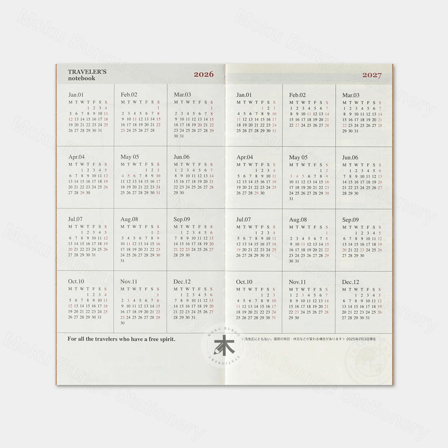 TRAVELER'S notebook Refill - Regular Size - 2026 Diary - Monthly Planner