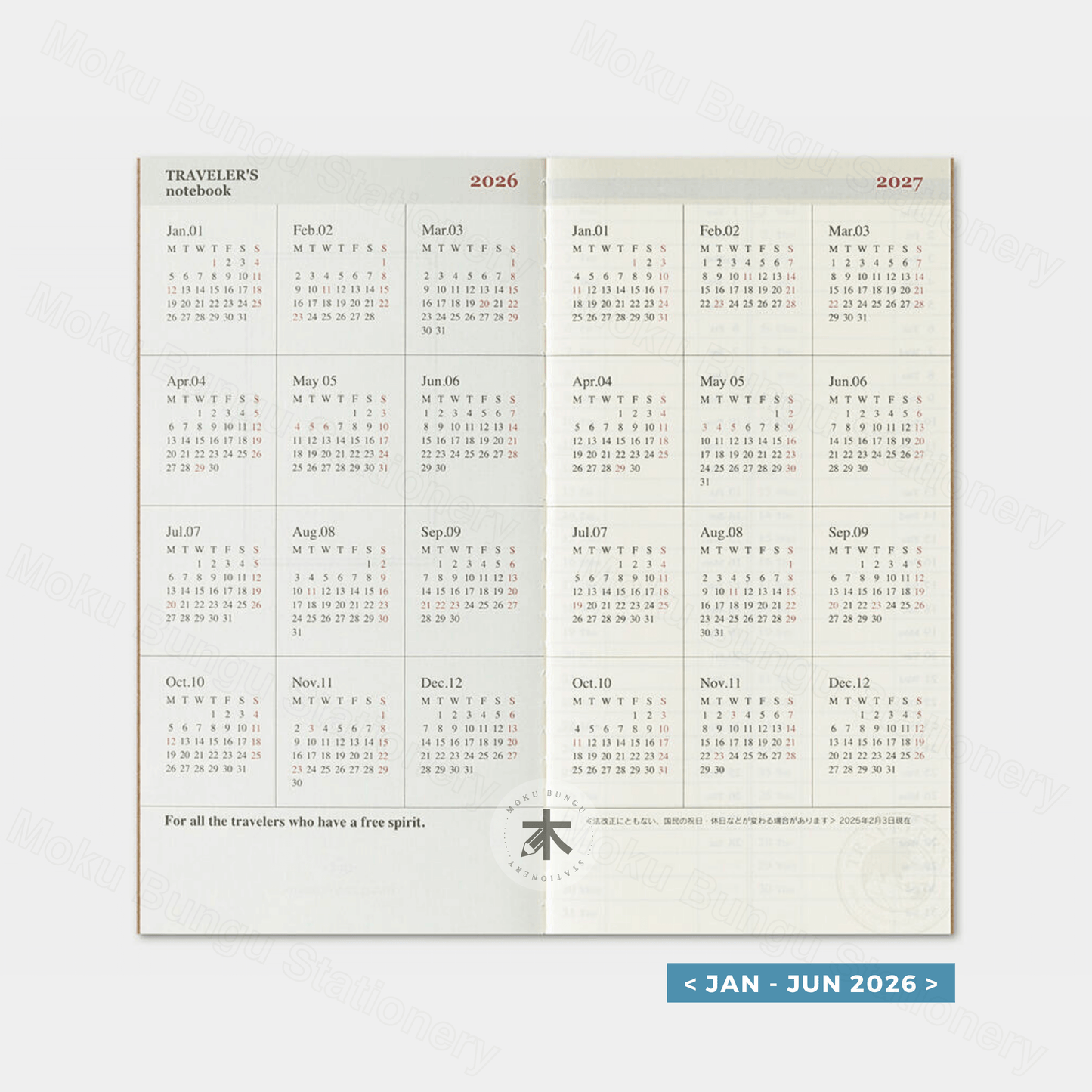 TRAVELER'S notebook Refill - Regular Size - 2026 Diary - Weekly + Memo Planner