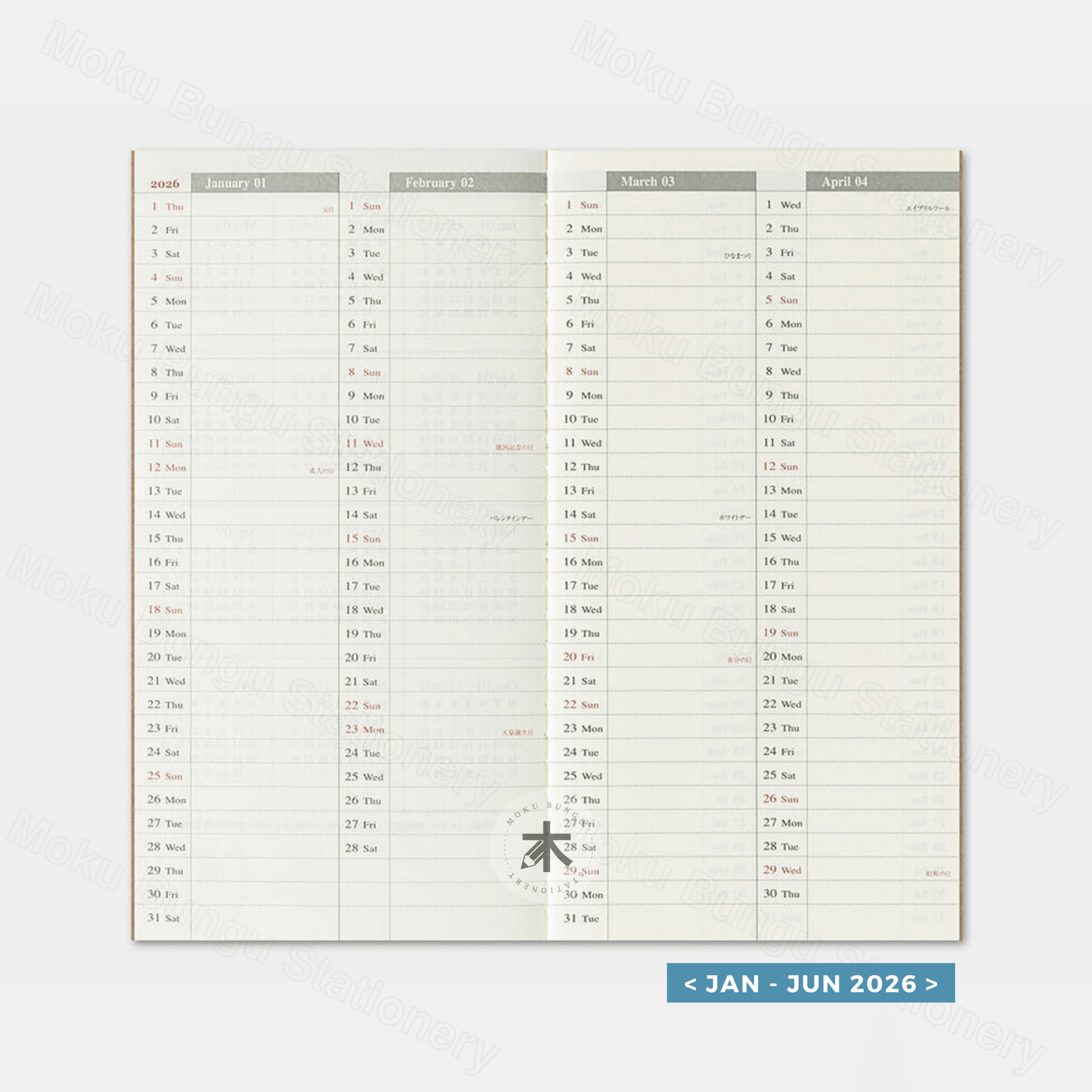 TRAVELER'S notebook Refill - Regular Size - 2026 Diary - Weekly + Memo Planner