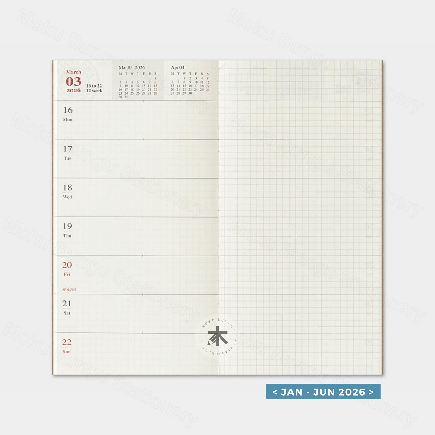 TRAVELER'S notebook Refill - Regular Size - 2026 Diary - Weekly + Memo Planner