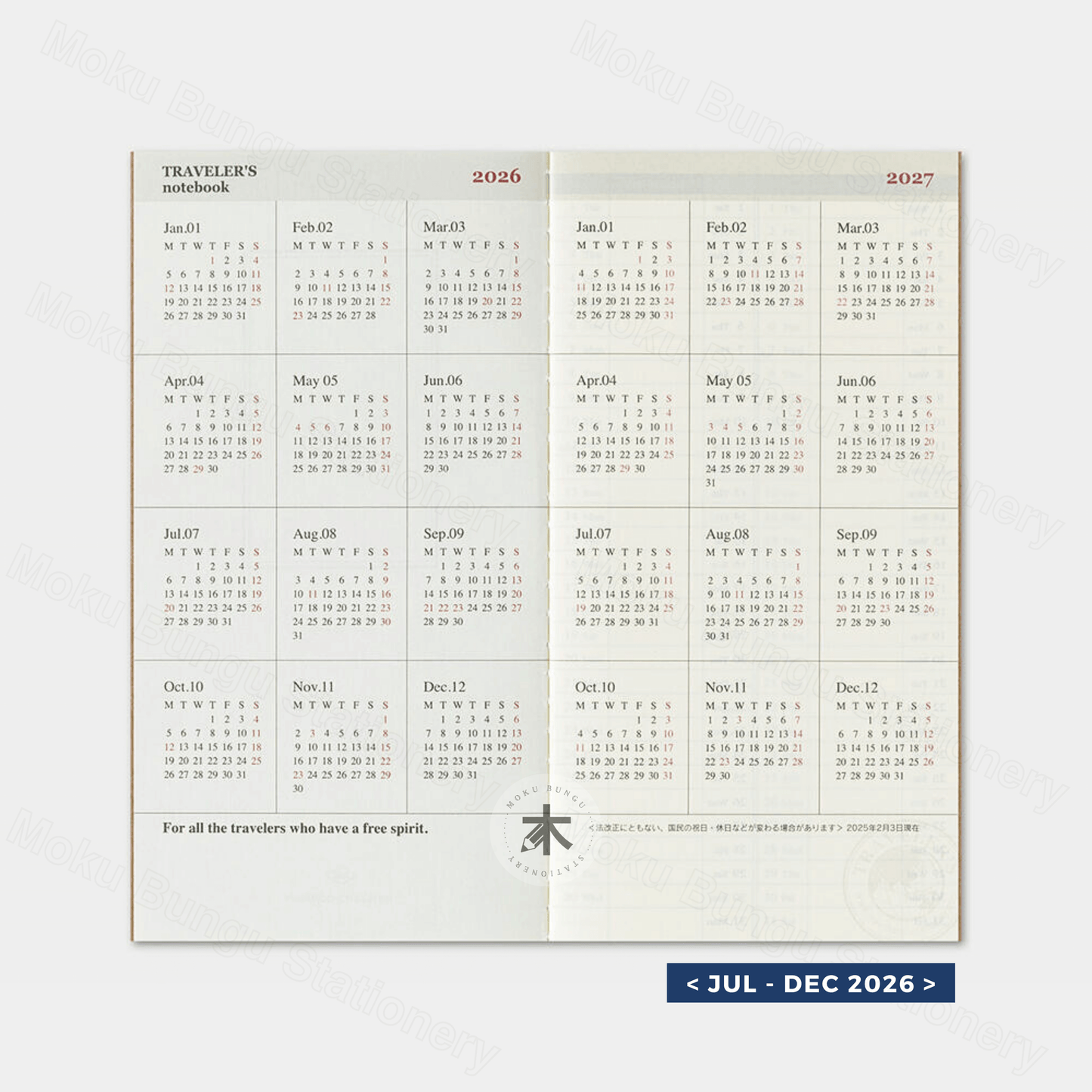 TRAVELER'S notebook Refill - Regular Size - 2026 Diary - Weekly + Memo Planner