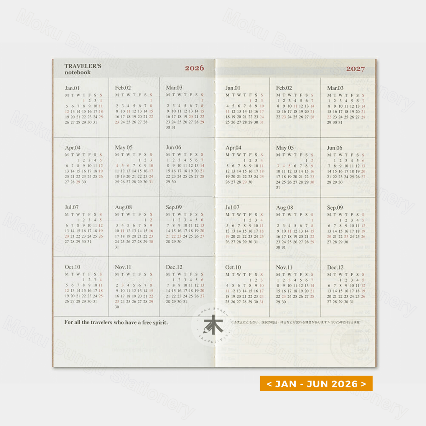 TRAVELER'S notebook Refill - Regular Size - 2026 Diary - Weekly Vertical Planner