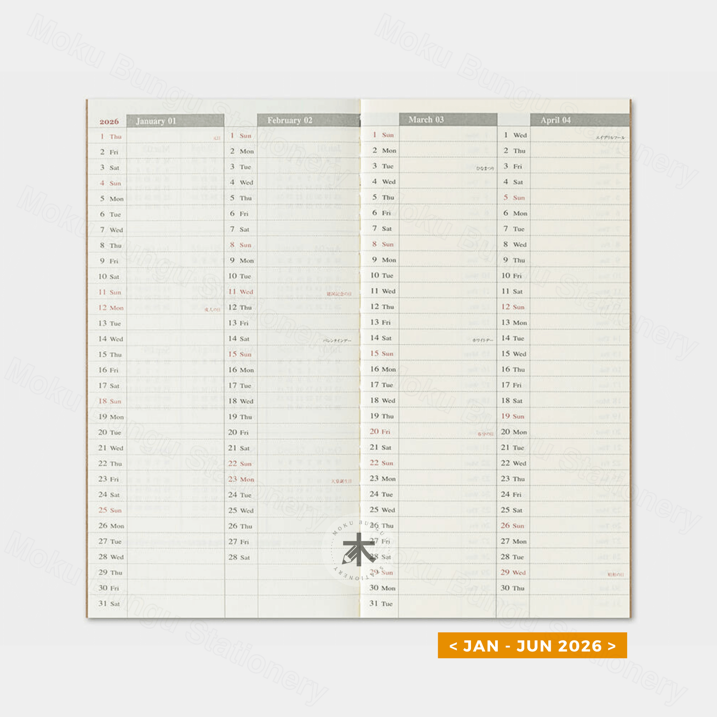 TRAVELER'S notebook Refill - Regular Size - 2026 Diary - Weekly Vertical Planner