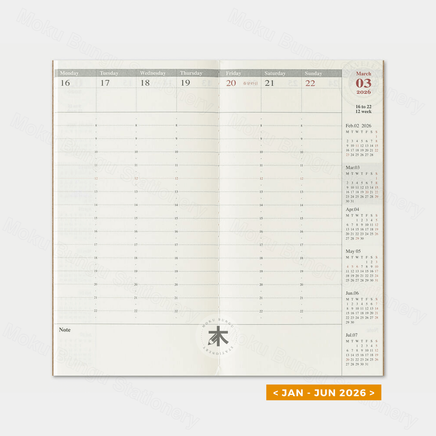 TRAVELER'S notebook Refill - Regular Size - 2026 Diary - Weekly Vertical Planner
