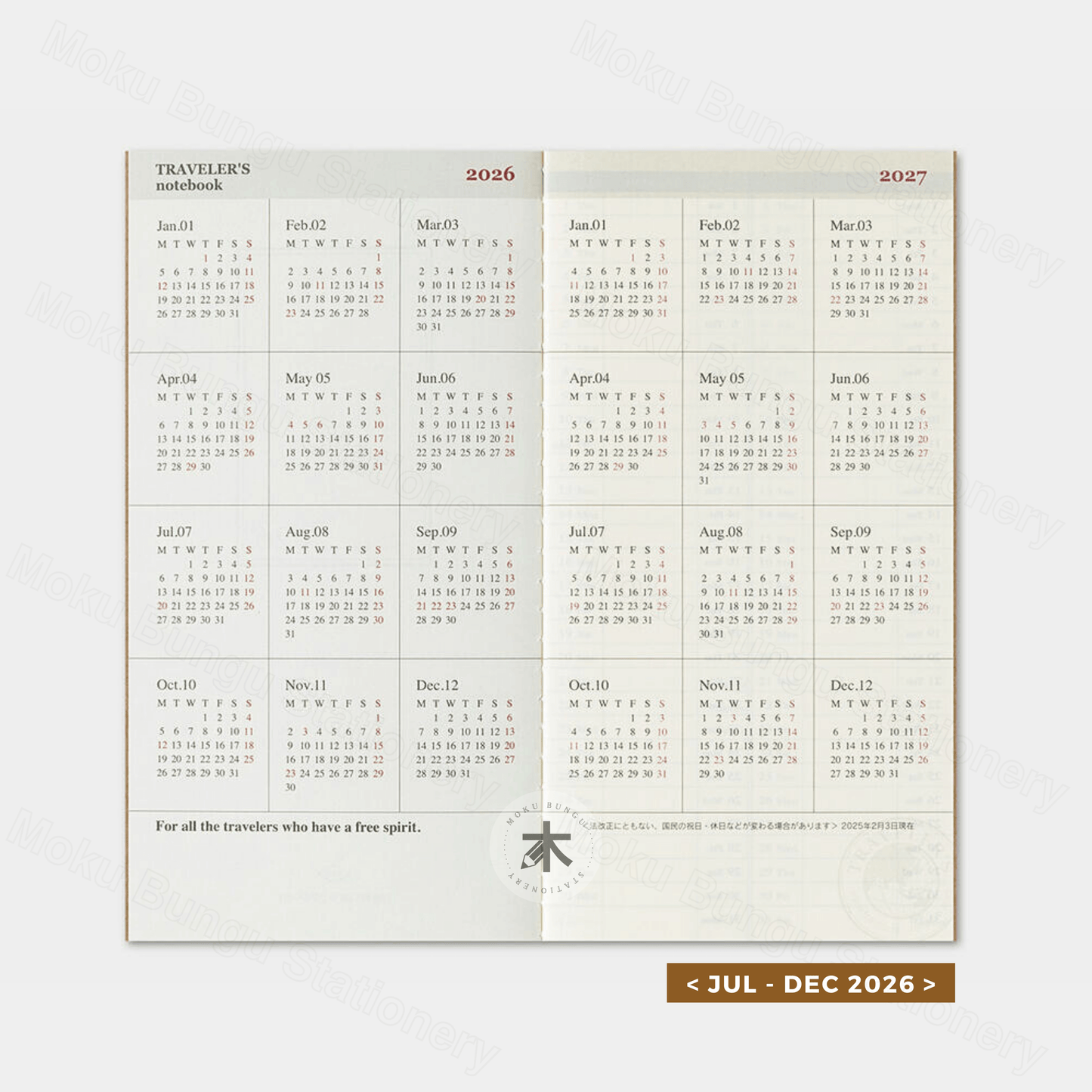TRAVELER'S notebook Refill - Regular Size - 2026 Diary - Weekly Vertical Planner