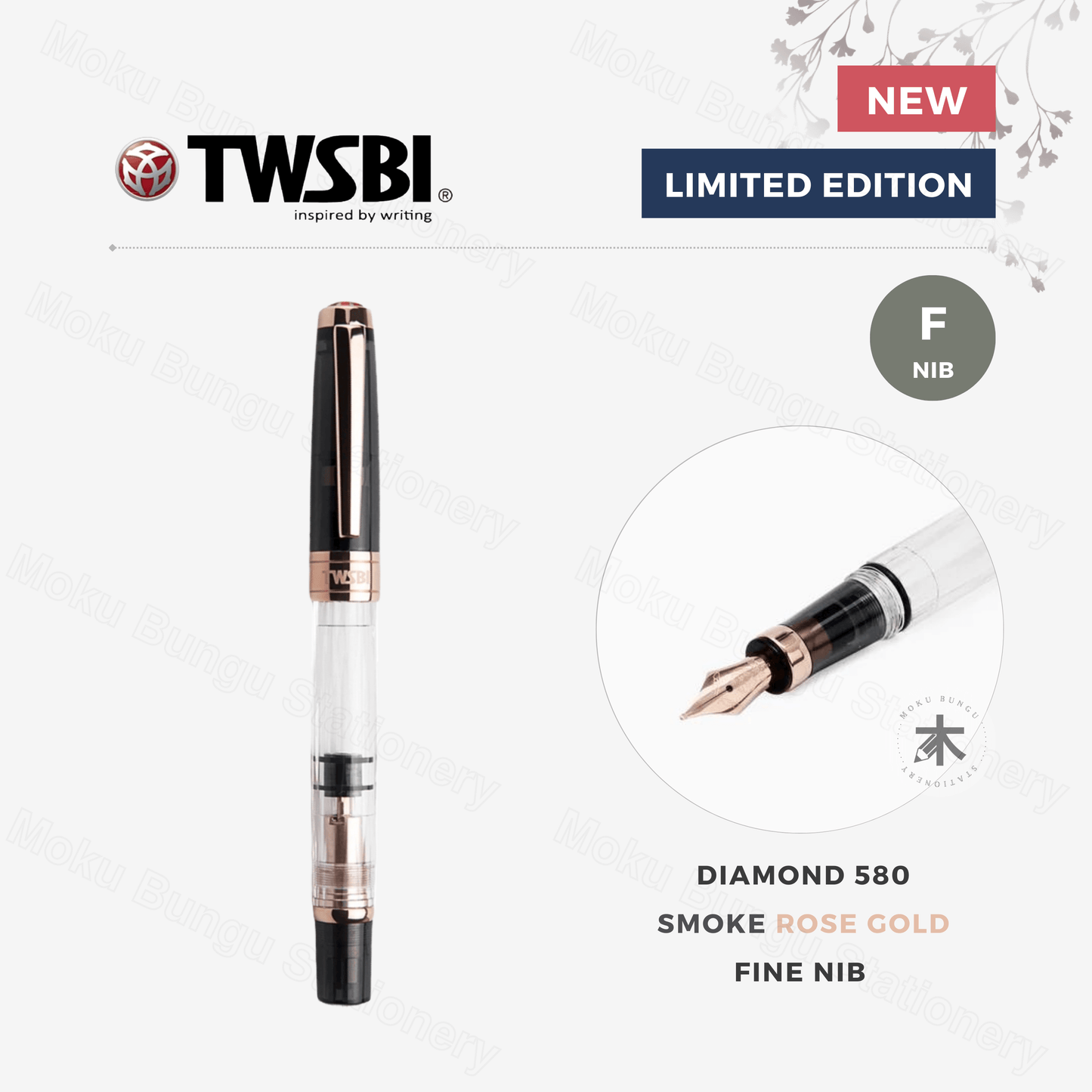 TWSBI Diamond 580 Fountain Pen - Smoke Rose Gold II - Fine Nib