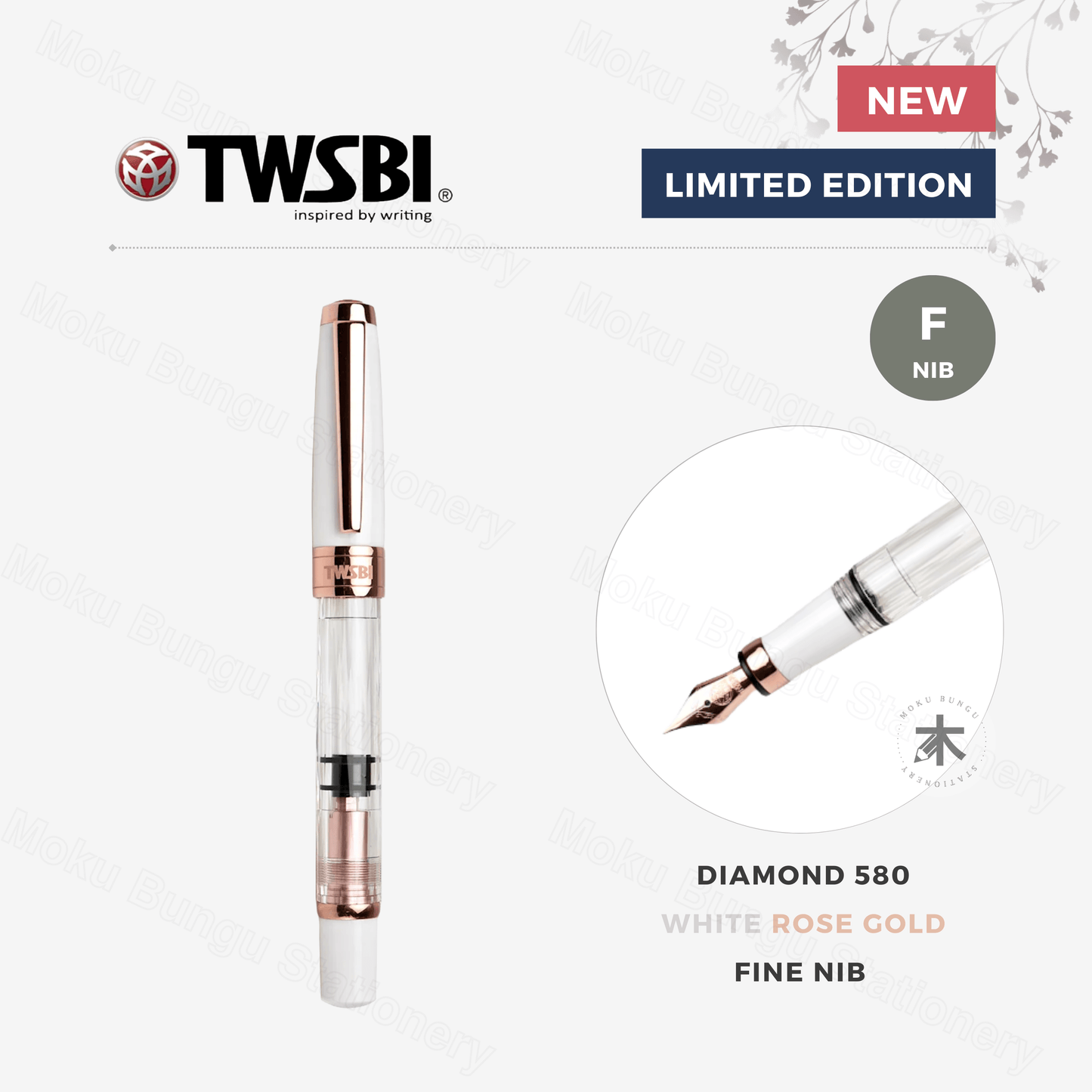 TWSBI Diamond 580 Fountain Pen - White Rose Gold II - Fine Nib