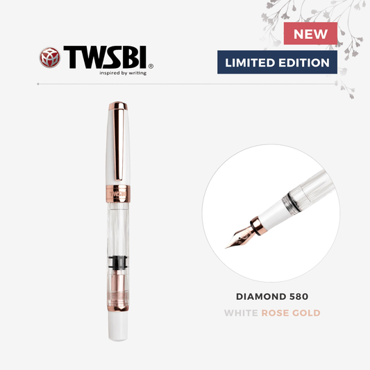 TWSBI Diamond 580 Fountain Pen - White Rose Gold II - Fine Nib