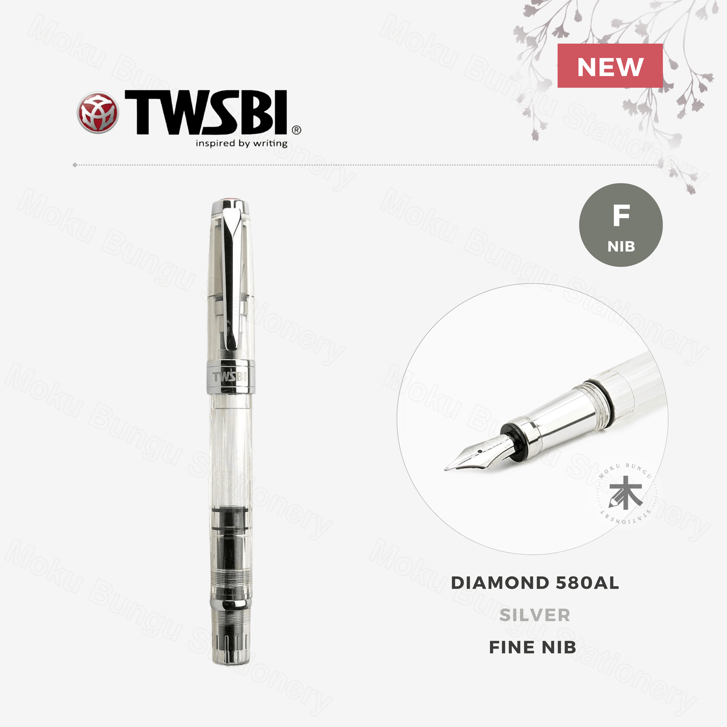 TWSBI Diamond 580AL Fountain Pen - Silver - Fine Nib