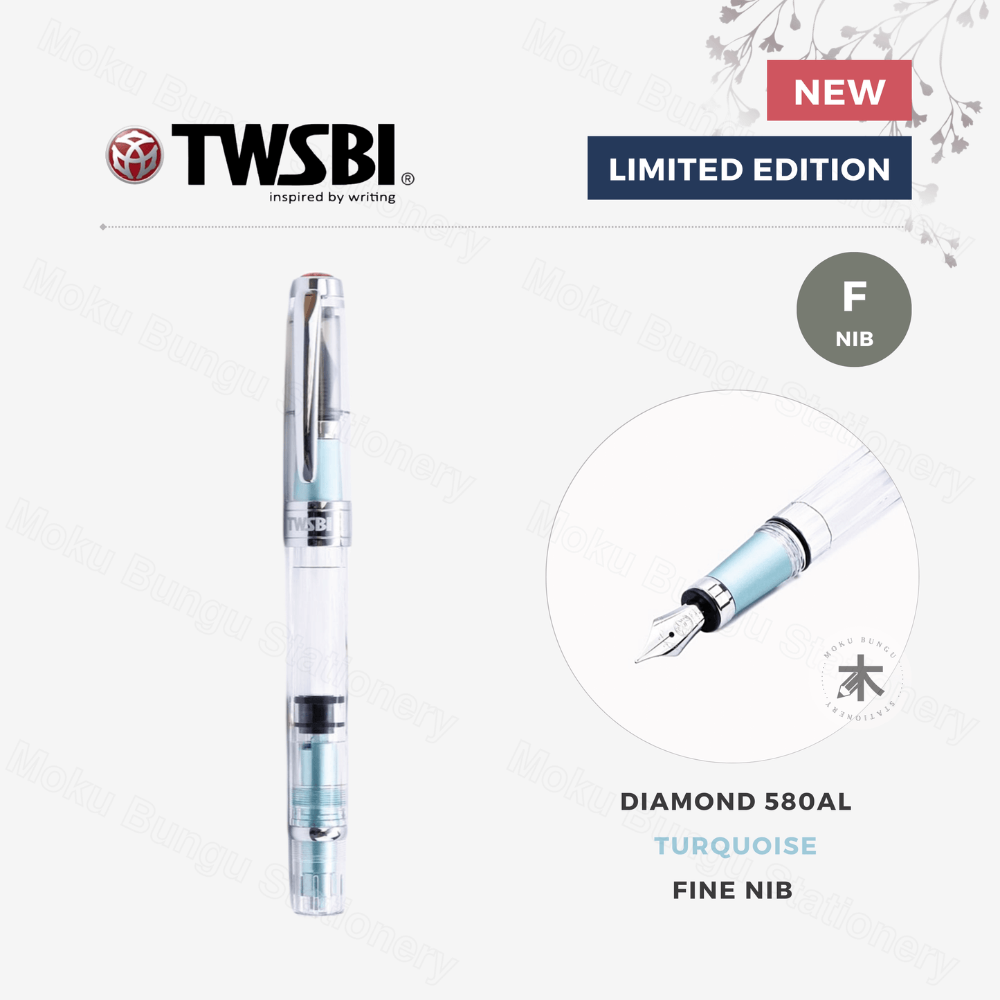 TWSBI Diamond 580AL Fountain Pen - Turquoise - Fine Nib