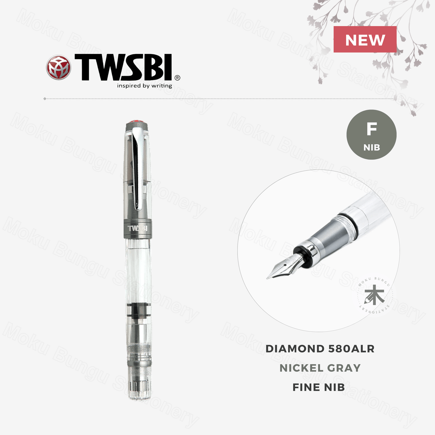 TWSBI Diamond 580ALR Fountain Pen - Nickel Gray - Fine Nib
