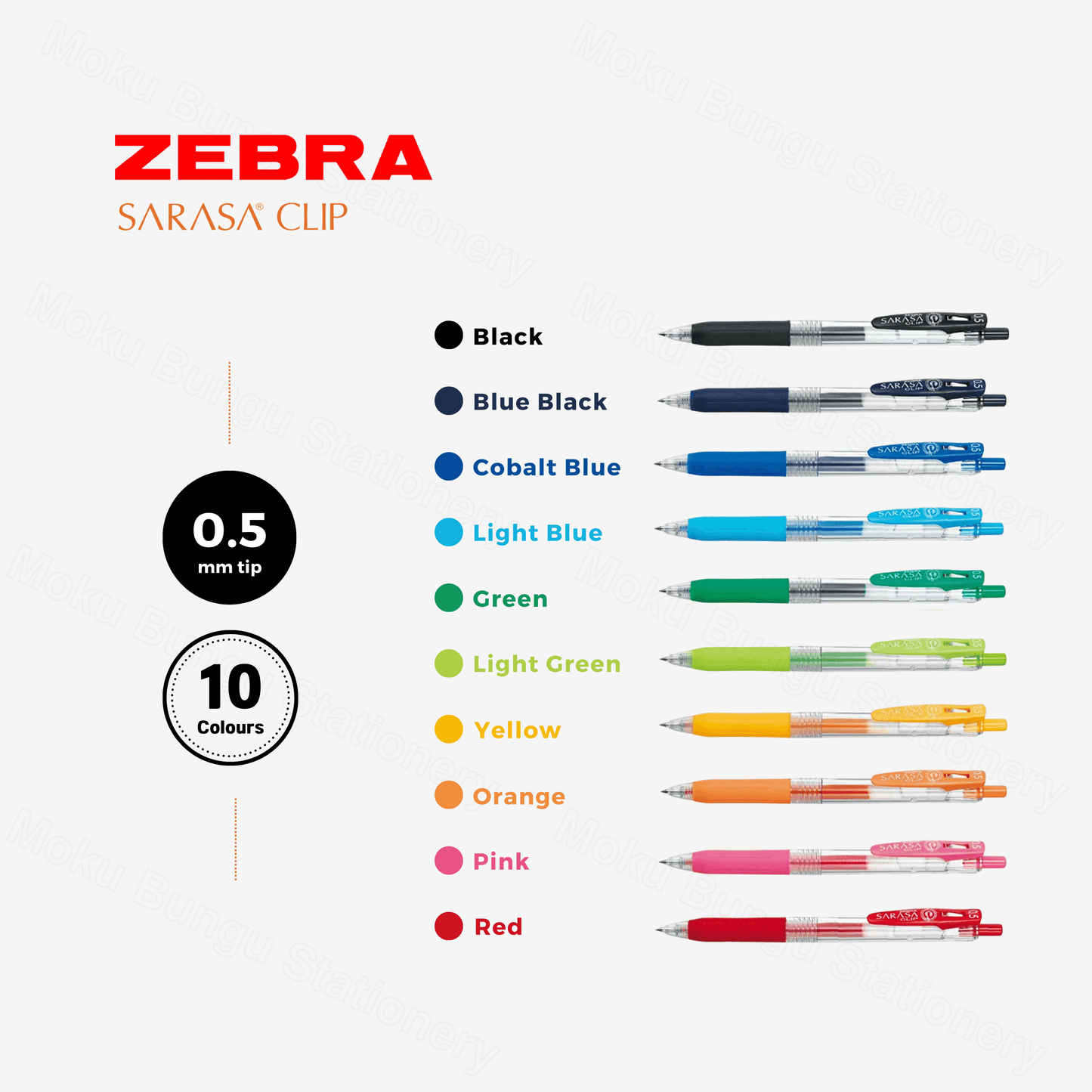 Zebra Sarasa Clip Gel Pen - 0.5mm - 10 Colour Set (New Package)