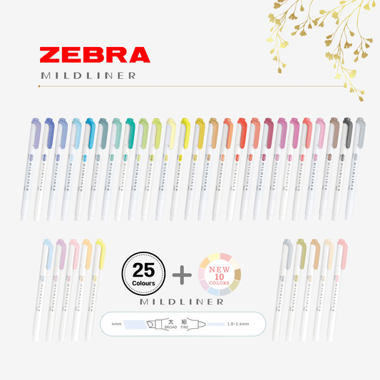 Zebra Mildliner Double-Sided Pastel Highlighters - Single Pen (35 Colours Available)