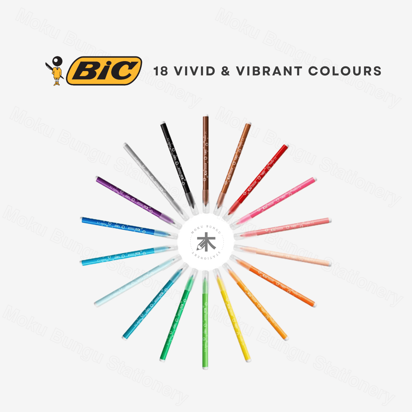 BIC - Kids Couleur - Washable Felt Tip Vivid Colouring Markers - Pack of 18