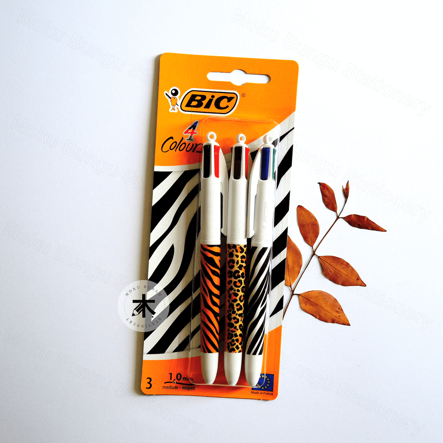 BIC - Limited Edition Animal Prints - 4 Colours Ballpoint Pens 1.0 mm - Pack of 3