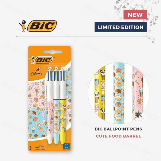 BIC - Limited Edition Cute Food - 4 Colours Ballpoint Pens 1.0 mm - Pack of 3