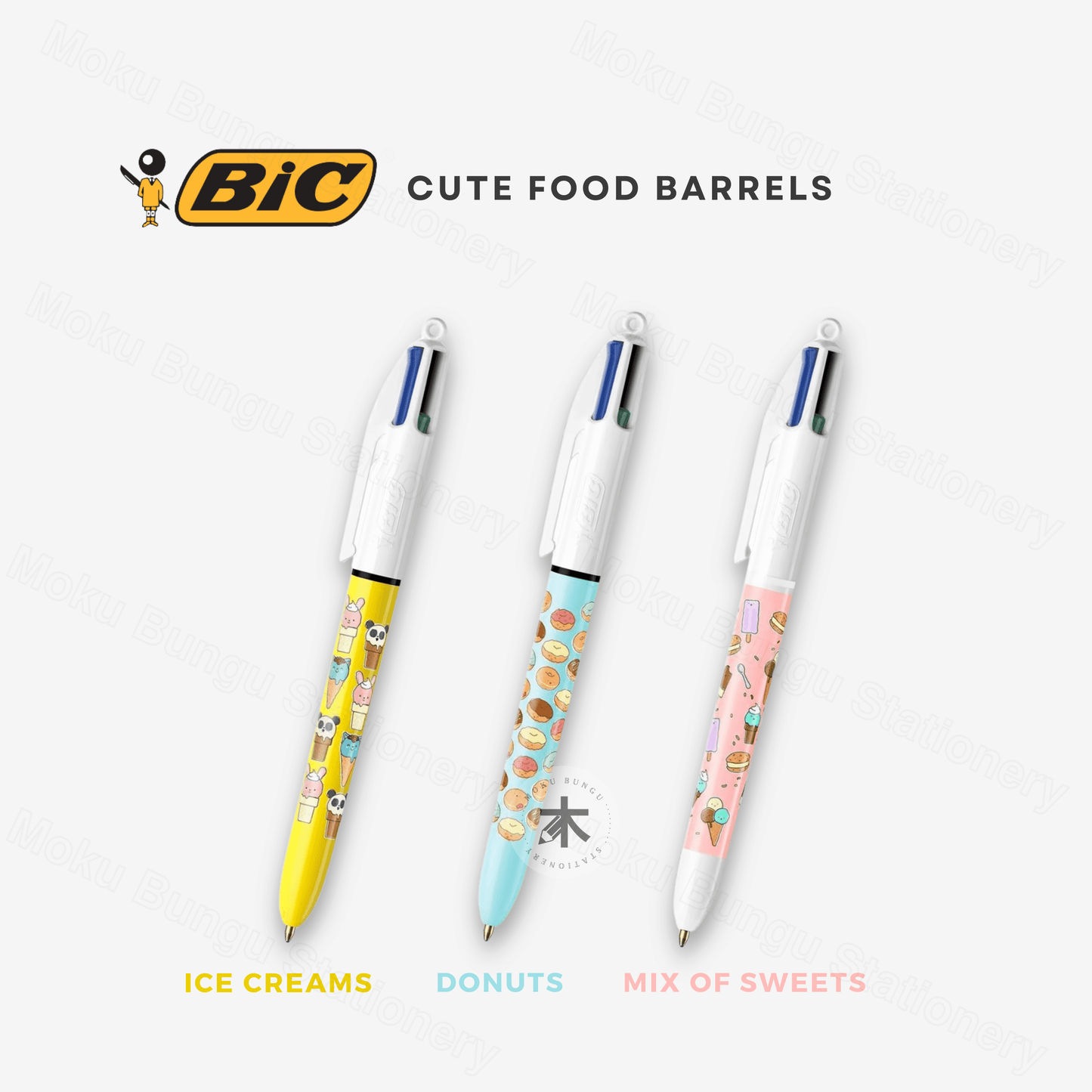 BIC - Limited Edition Cute Food - 4 Colours Ballpoint Pens 1.0 mm - Pack of 3