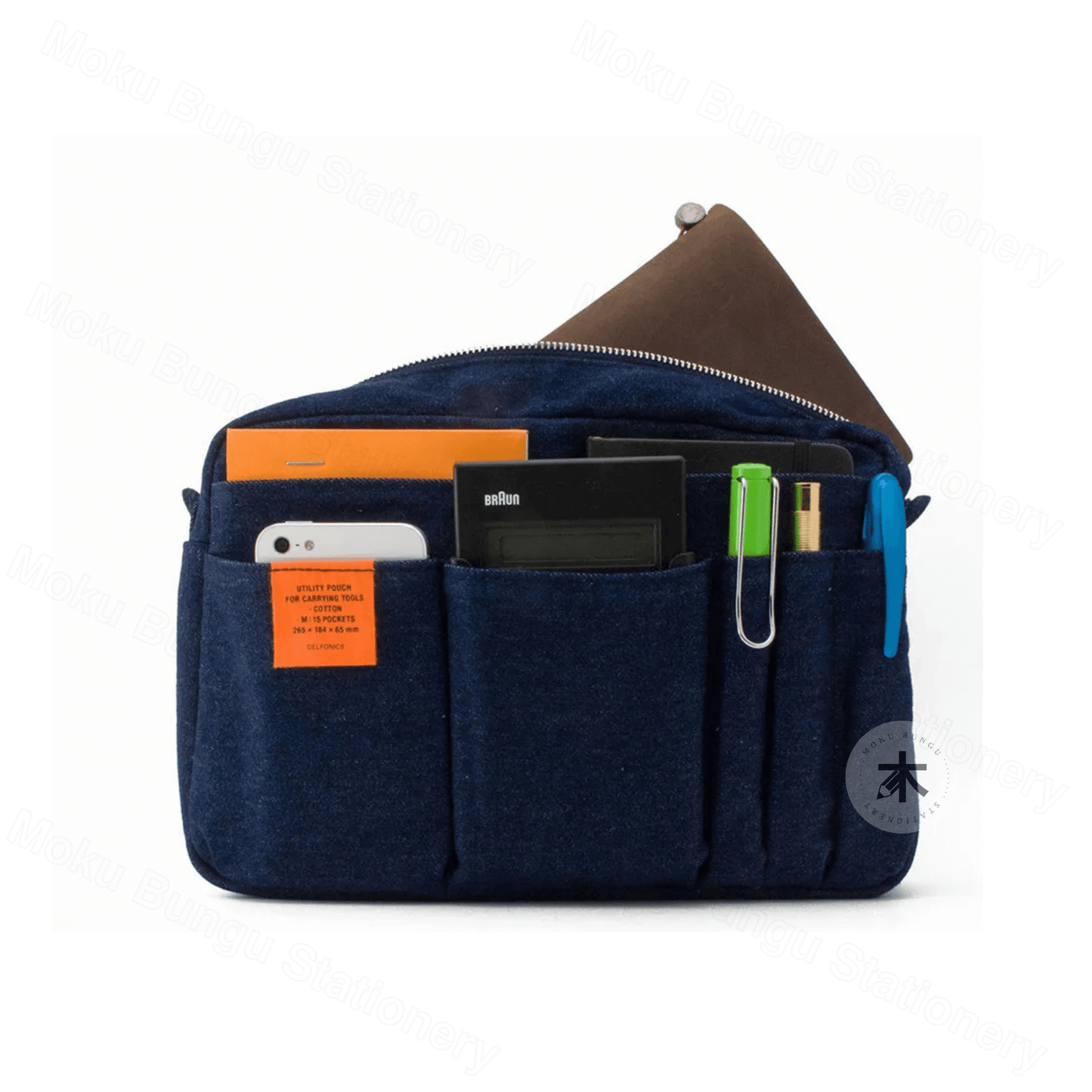 Delfonics - Utility Pouch - Inner Carrying Bag (M) - Dark Blue Denim x Orange