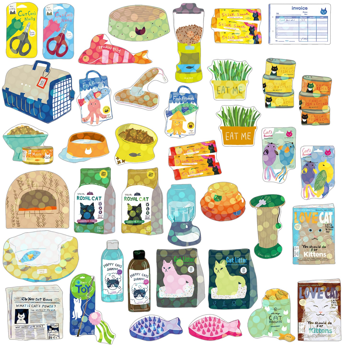 Greeting Life - Hako Seal - Mini Box of Flake Stickers - Cat Supply