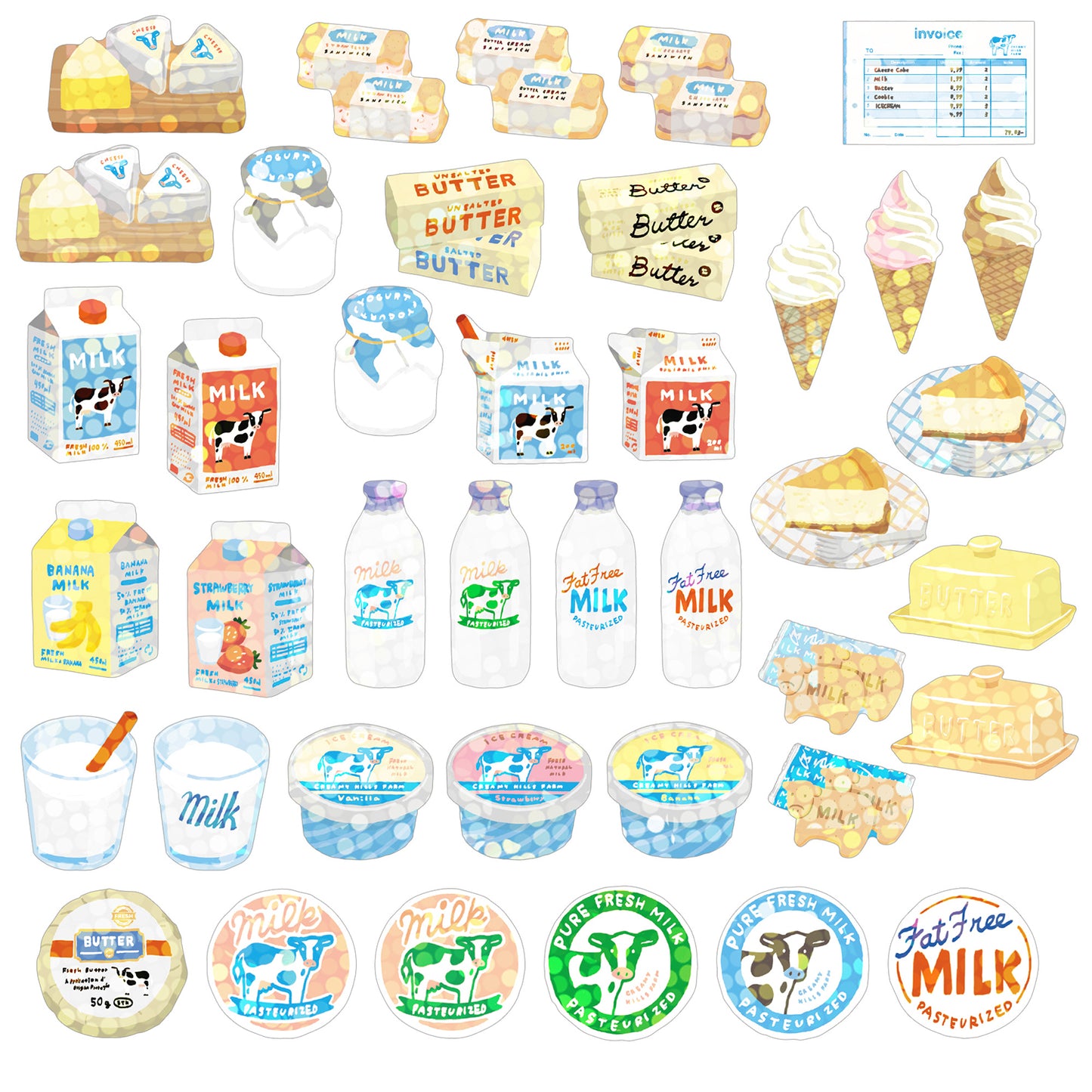 Greeting Life - Hako Seal - Mini Box of Flake Stickers - Dairy