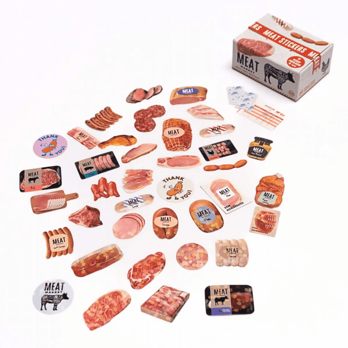 Greeting Life - Hako Seal - Mini Box of Flake Stickers - Meat