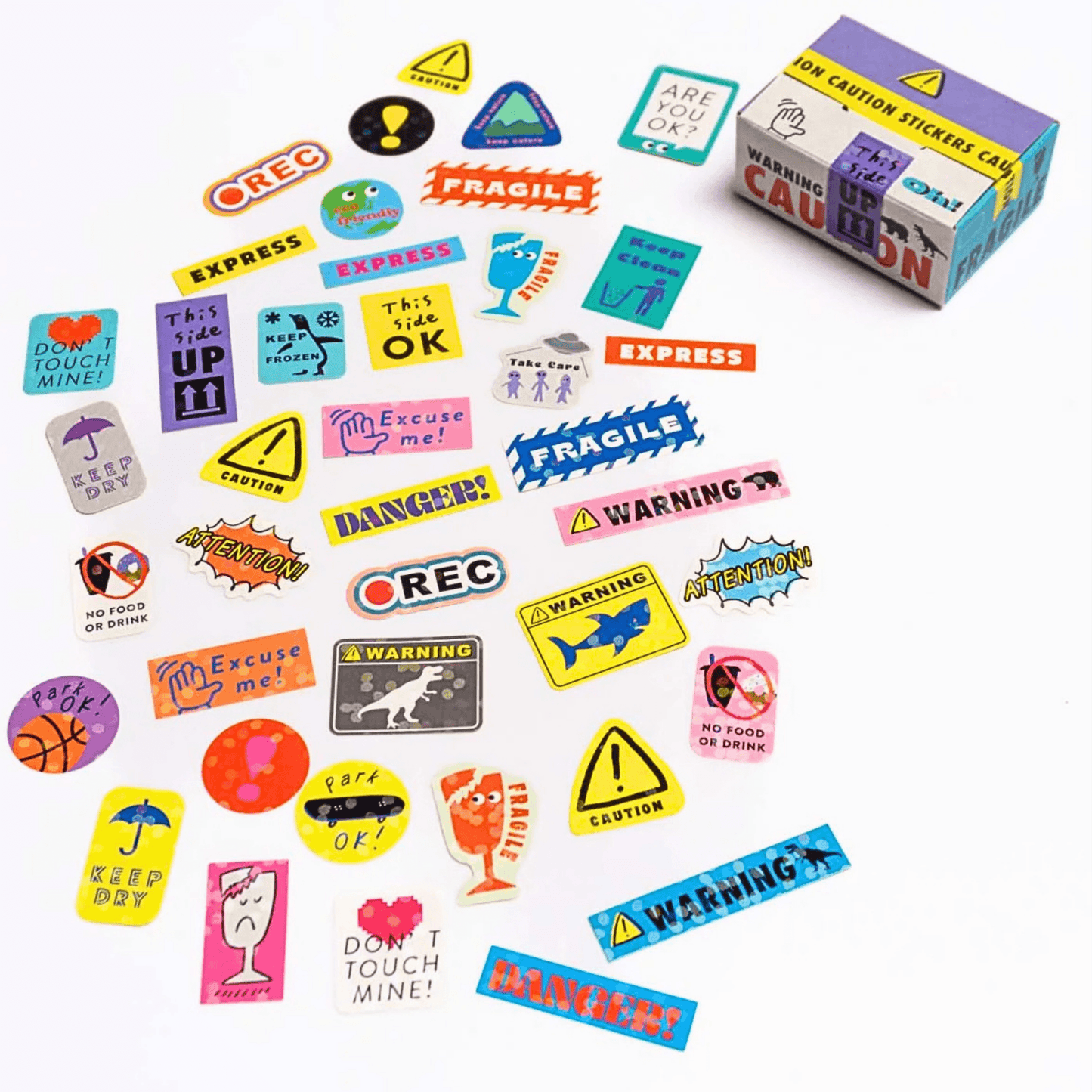 Greeting Life - Hako Seal - Mini Box of Flake Stickers - Warning Signs