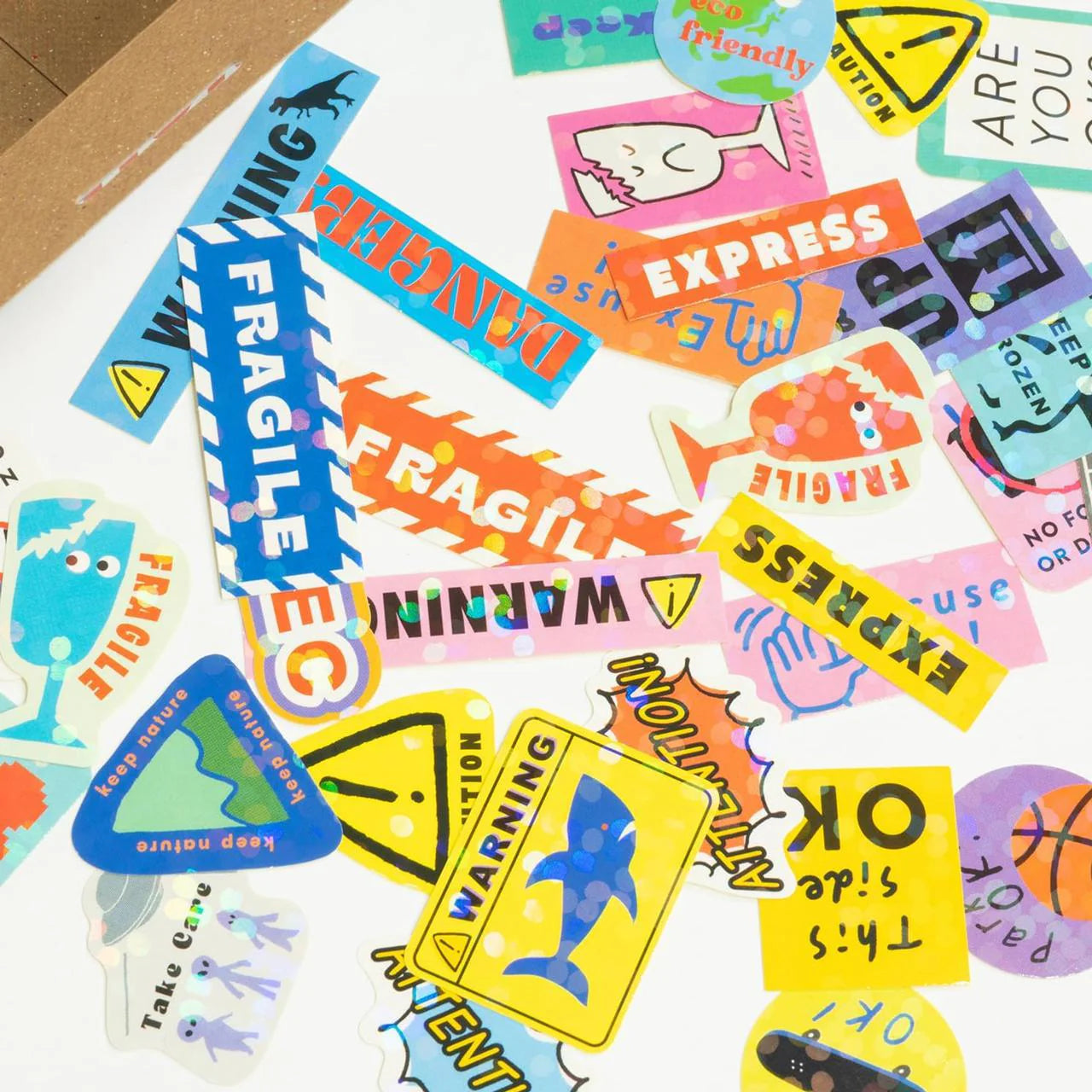 Greeting Life - Hako Seal - Mini Box of Flake Stickers - Warning Signs