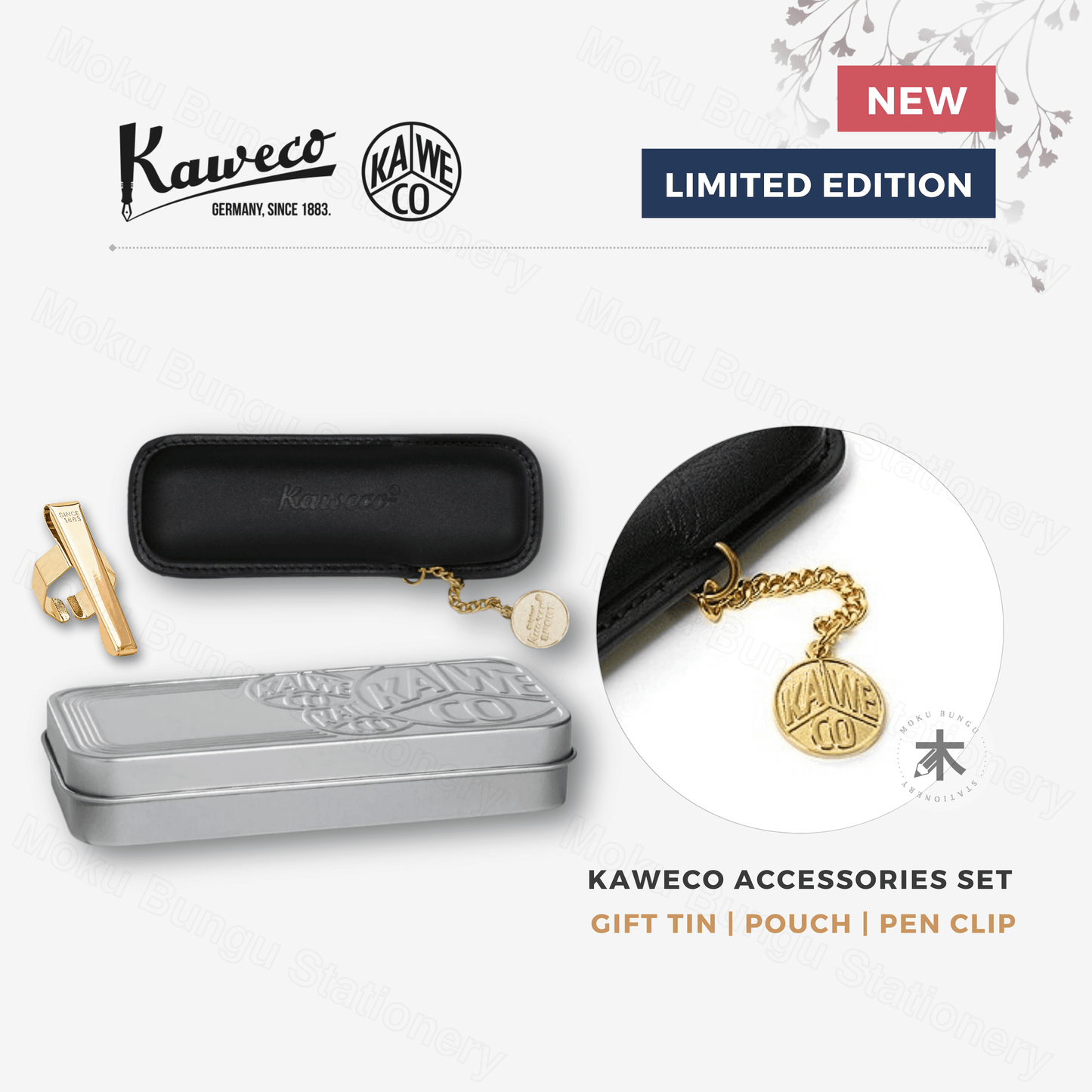 Kaweco - Accessories Gift Set - Silver Tin Box + Leather Pen Pouch + Pen Clip