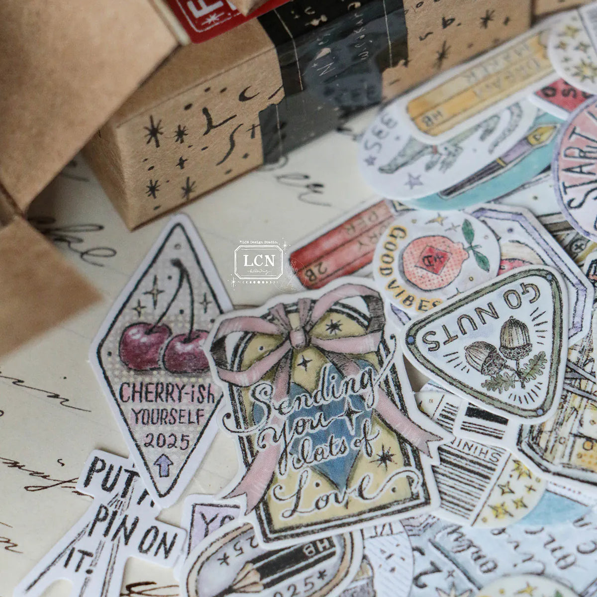 LCN Design Studio - Hako Seal - Mini Box of Flake Stickers - Full of Joy