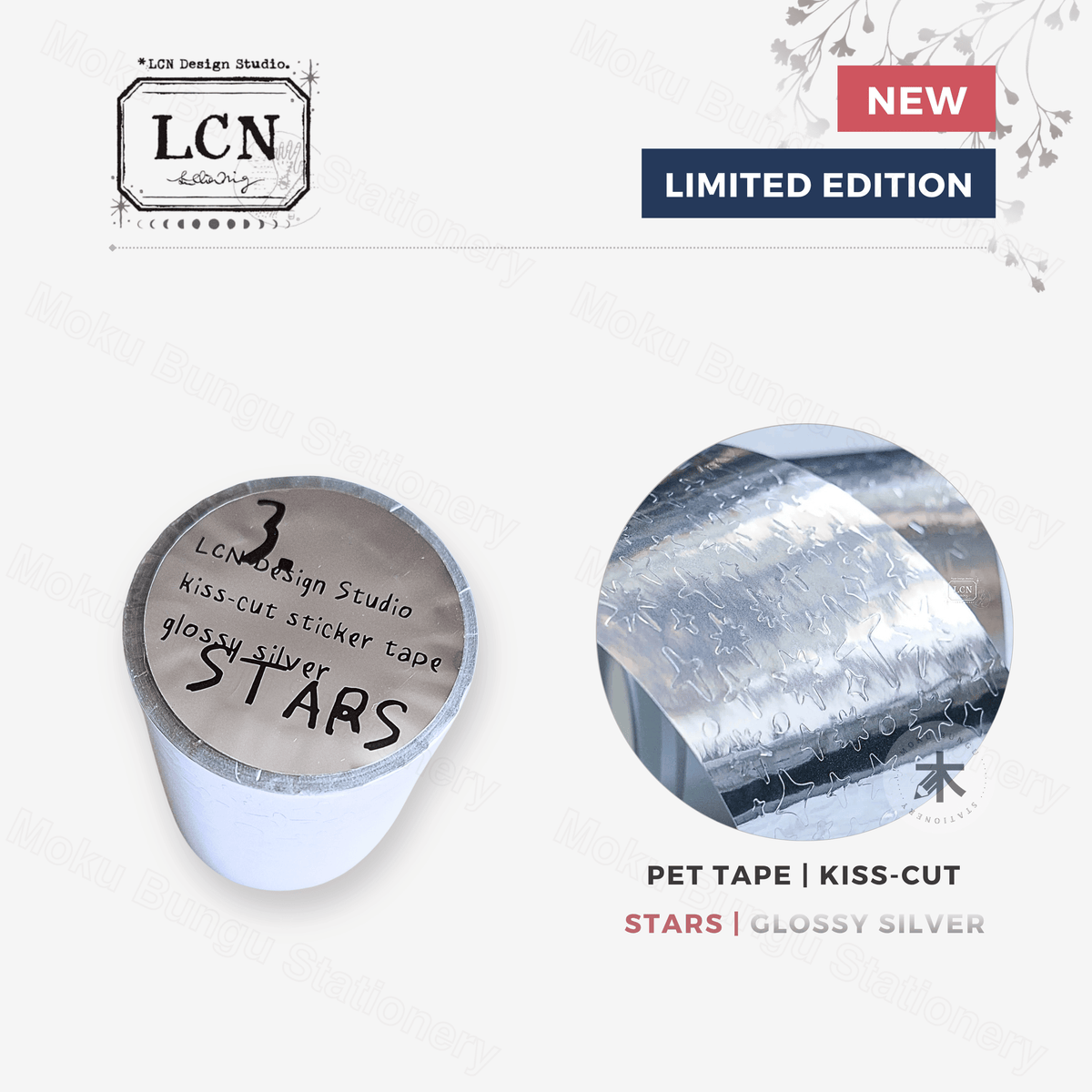 LCN Design Studio - Kiss-Cut PET Tape - Stars - Glossy Silver