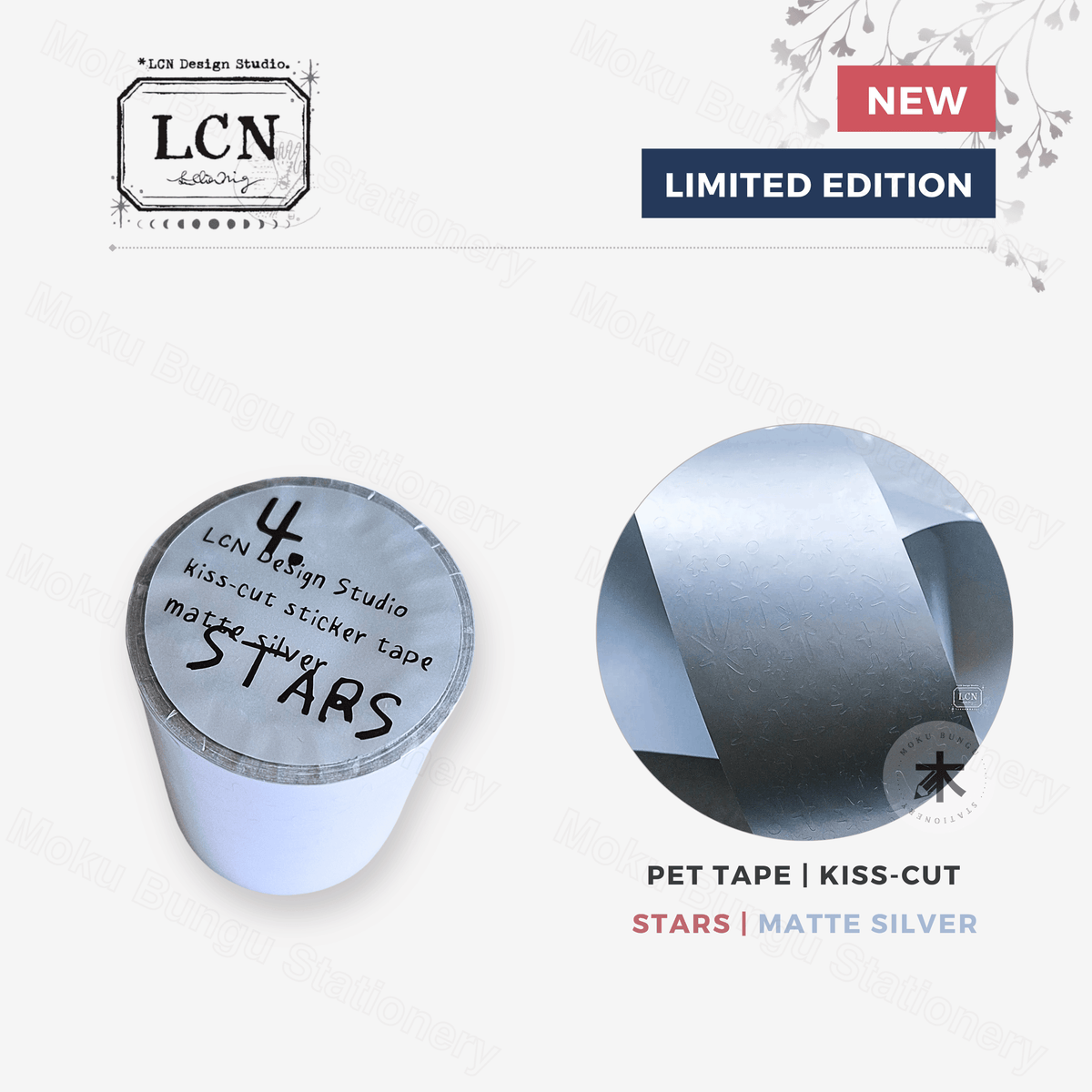 LCN Design Studio - Kiss-Cut PET Tape - Stars - Matte Silver
