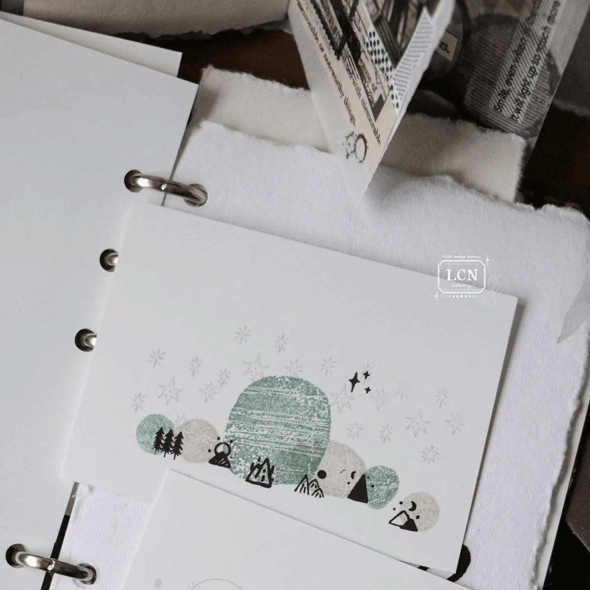 LCN Design Studio - Push Button Self-Inking Stamp - Mountain