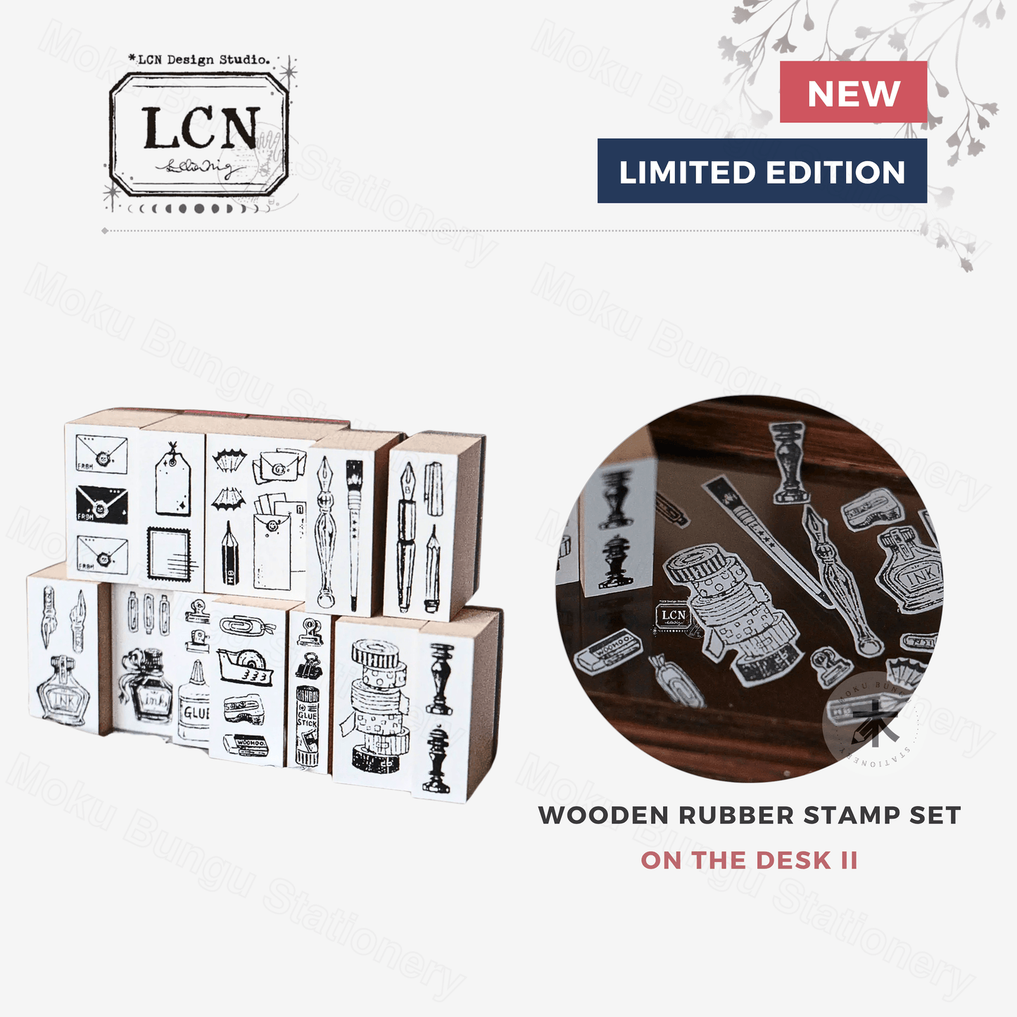 LCN Design Studio - Wooden Rubber Stamp Set - On the Desk Ⅱ