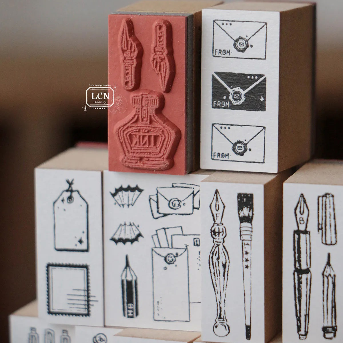 LCN Design Studio - Wooden Rubber Stamp Set - On the Desk Ⅱ