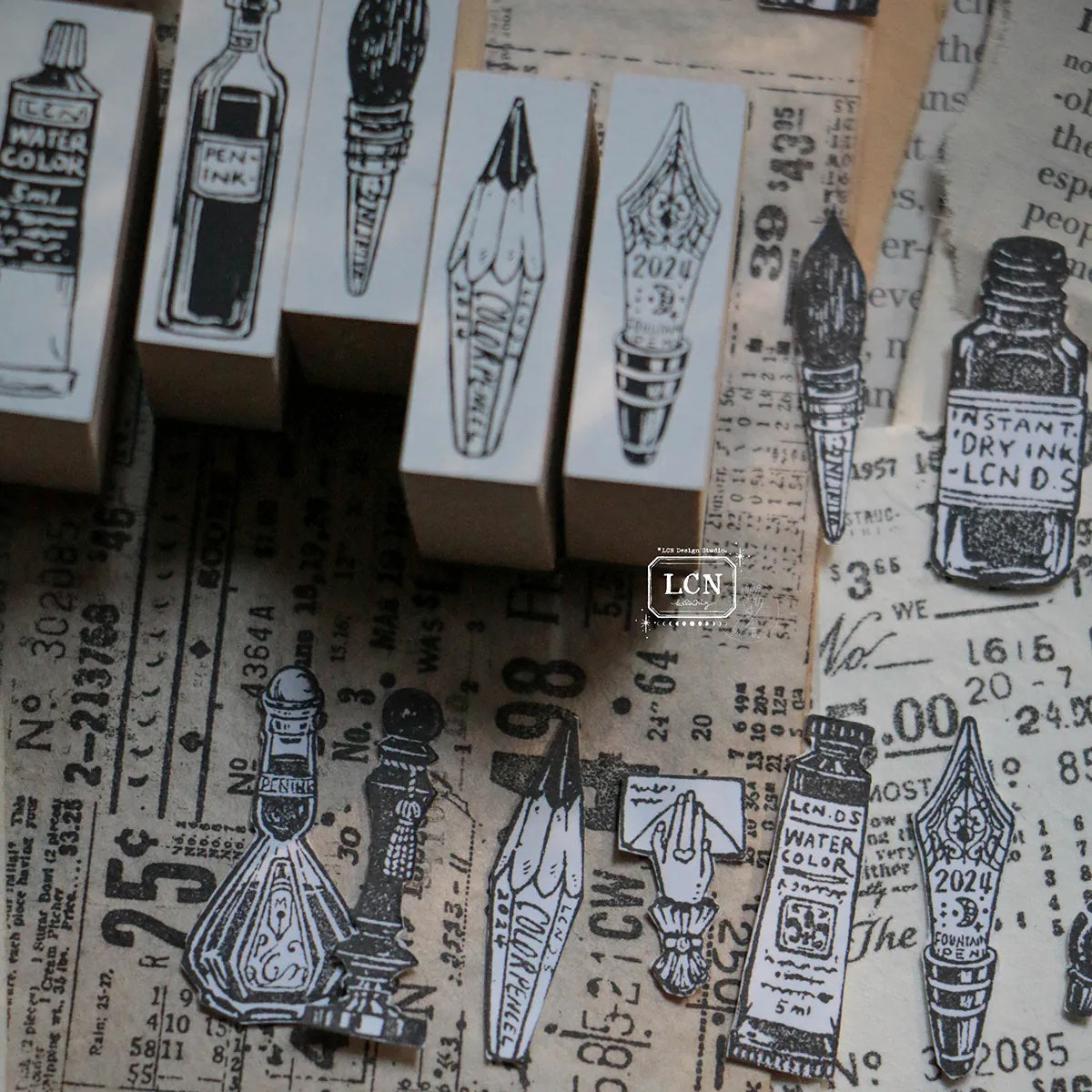 LCN Design Studio - Wooden Rubber Stamp Set - On the Desk
