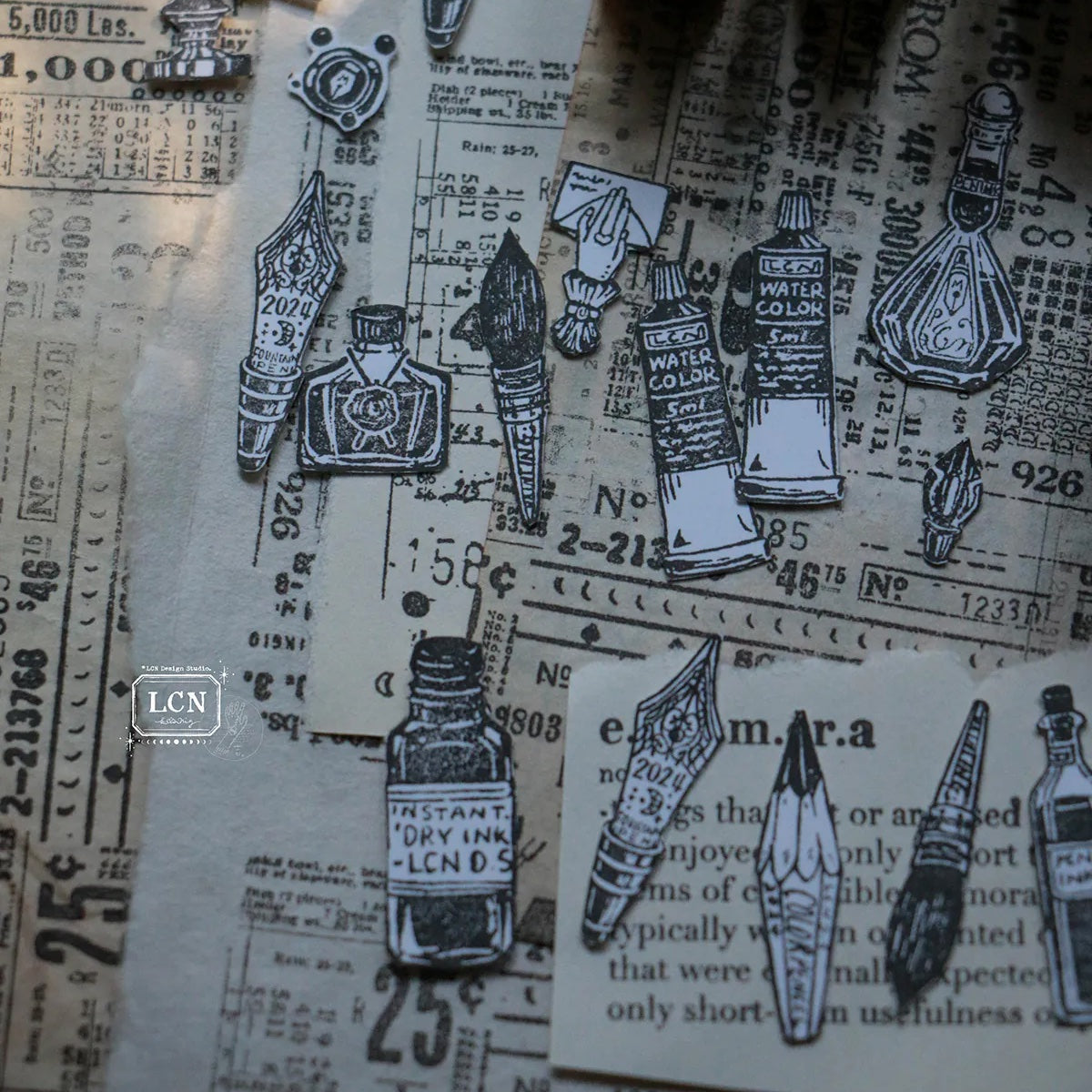 LCN Design Studio - Wooden Rubber Stamp Set - On the Desk