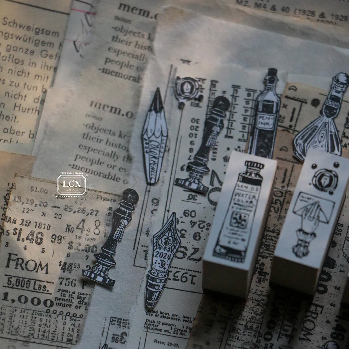 LCN Design Studio - Wooden Rubber Stamp Set - On the Desk