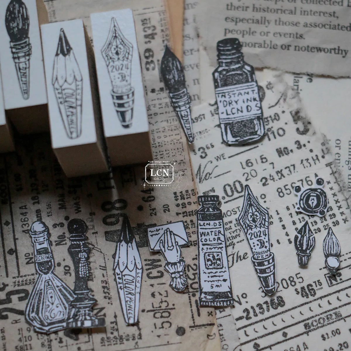 LCN Design Studio - Wooden Rubber Stamp Set - On the Desk