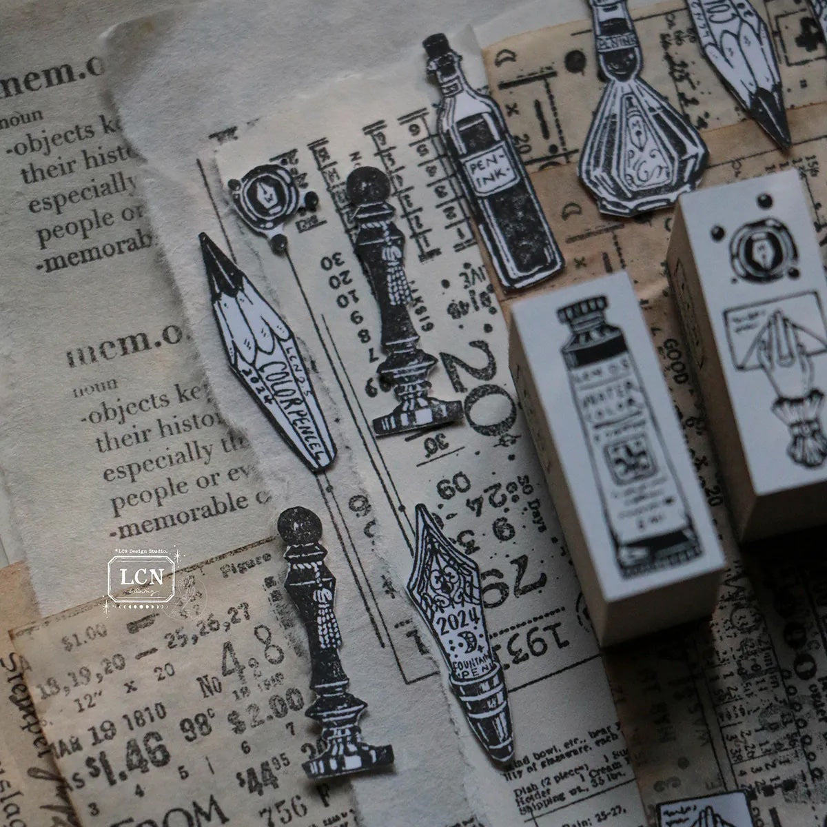 LCN Design Studio - Wooden Rubber Stamp Set - On the Desk