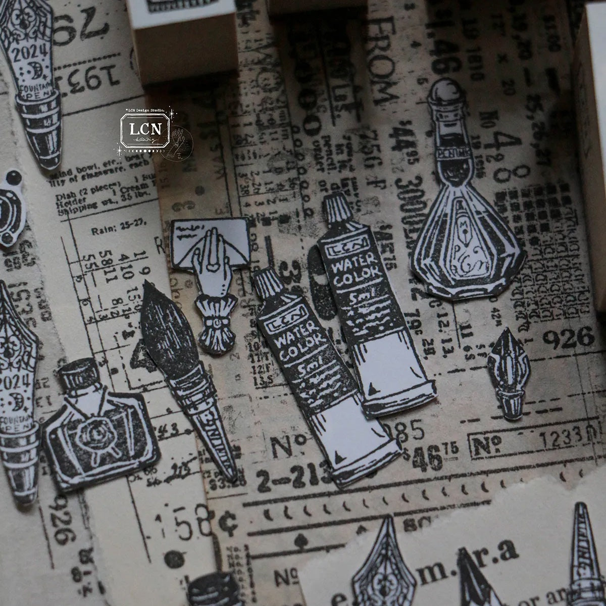 LCN Design Studio - Wooden Rubber Stamp Set - On the Desk