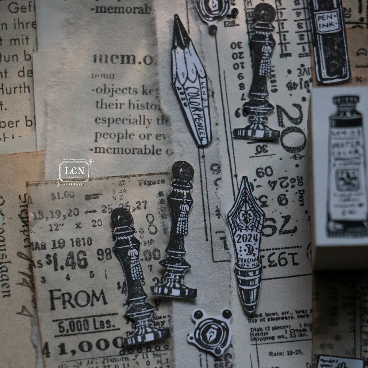 LCN Design Studio - Wooden Rubber Stamp Set - On the Desk