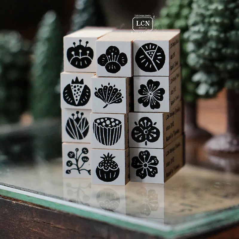 LCN Design Studio - Wooden Rubber Stamp Set - Wagashi Flowers